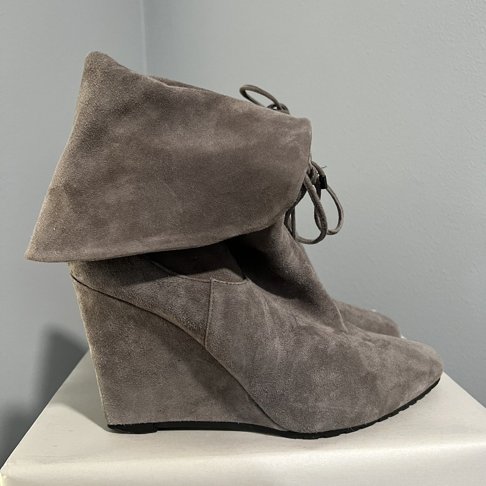 White House Black Market Gray Suede Ankle Britton Boots Wedge Women's Size 8 M